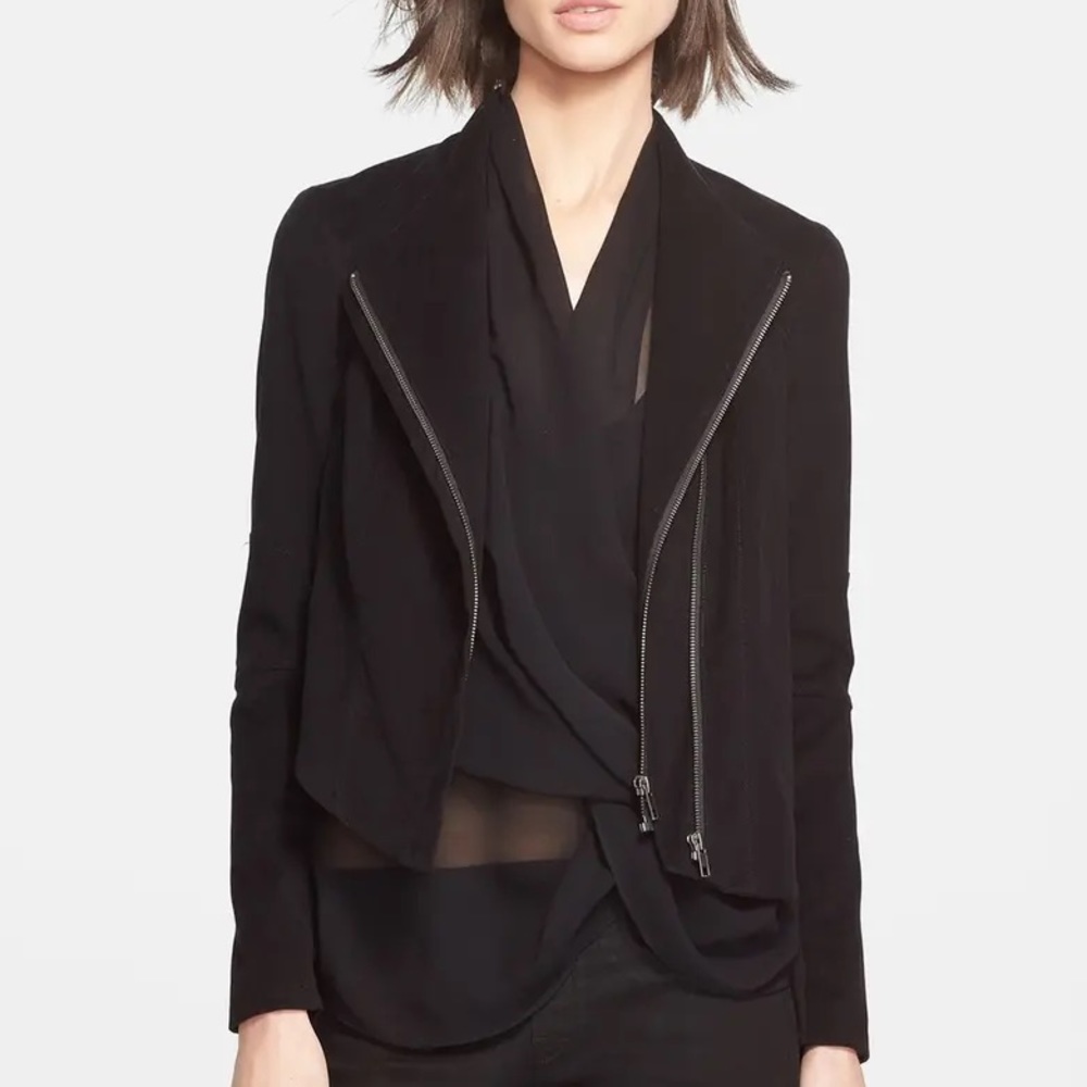 EUC Helmut Lang textured asymmetric moto jacket